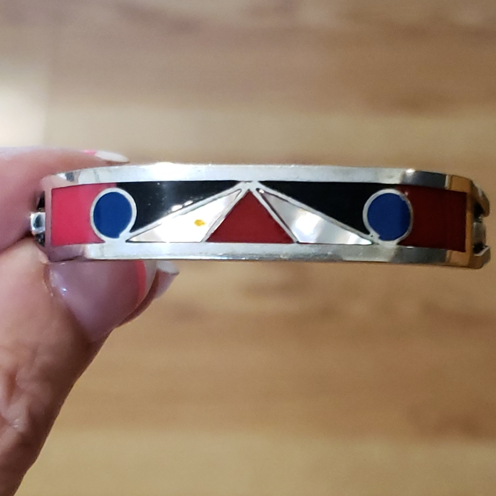Multi-Color Enamel Mexico Sterling Silver Bracelet